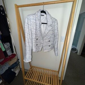 NWOT Elegant Women's Tweed Blazer - White and Gray